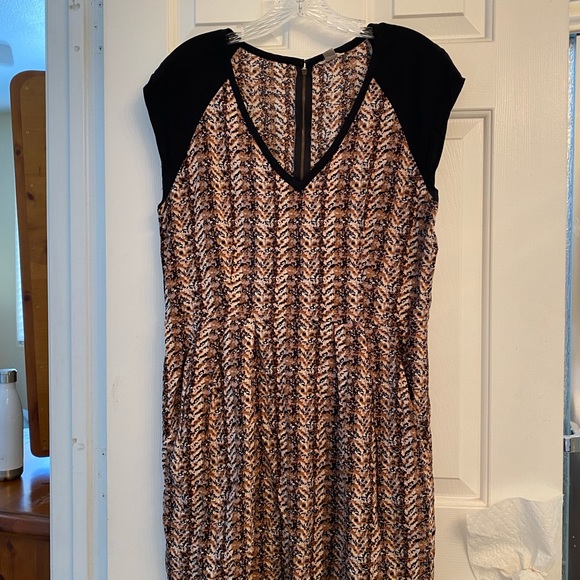 Fossil Short Sleeve Boho Print Dress with Pockets Black & Brown L - Picture 7 of 9